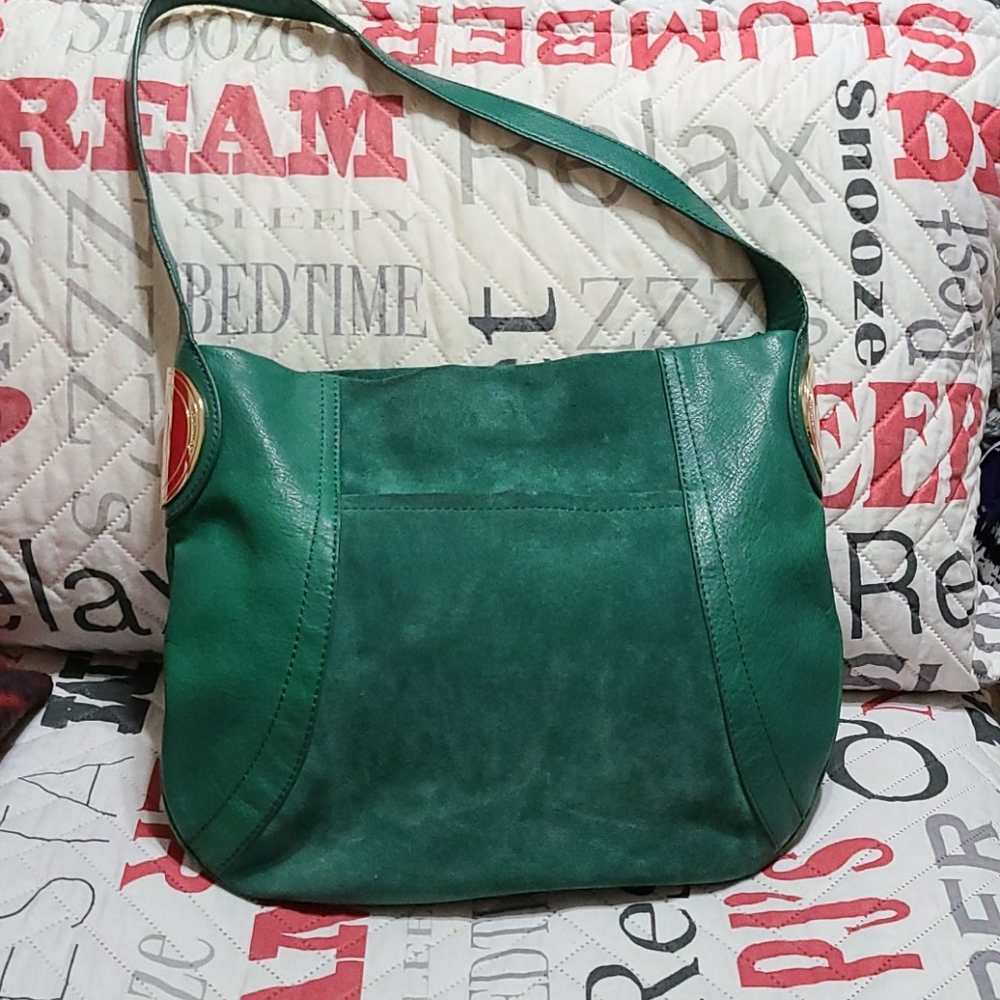 B.Makowsky green suede and leather purse